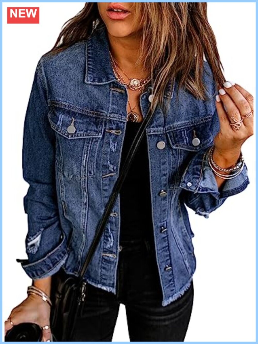 Womens Cropped Denim Jean Jacket Boyfriend Washed Ripped Distressed Lapel